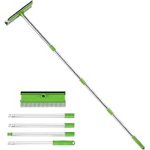 Professional Window Squeegee,2 in 1 Window Cleaner with Long Stainless Steel Handle,Sponge Car Window Squeegee for Gas Station, Glass,Shower 4 Pole