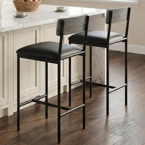 Image of Garvee Bar Stools Set of 2, Upholstered Counter Height Bar Stool with Backrest and Footrest, Wider Seat, Kitchen Barstools for Kitchen Island, Dining Room, Easy Assembly, Retro Gray
