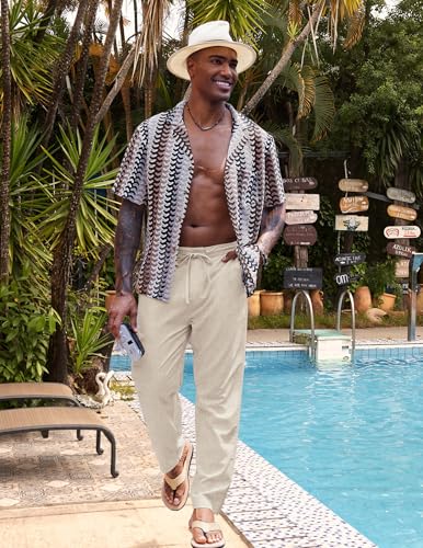 COOFANDY Men's Casual Linen Pants Elastic Waist Drawstring Yoga Beach Pants Lightweight Loose Fit Trousers with Pockets4