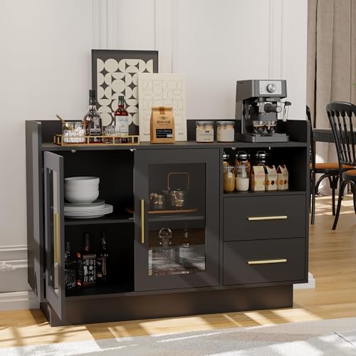 Wine Cabinet - 47.24'' Coffee Bar Station with LED Lights,High-Load-Bearing