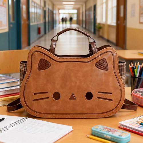 Bolso de cuero de gran capacidad con diseño de gatito elegante para señora 3