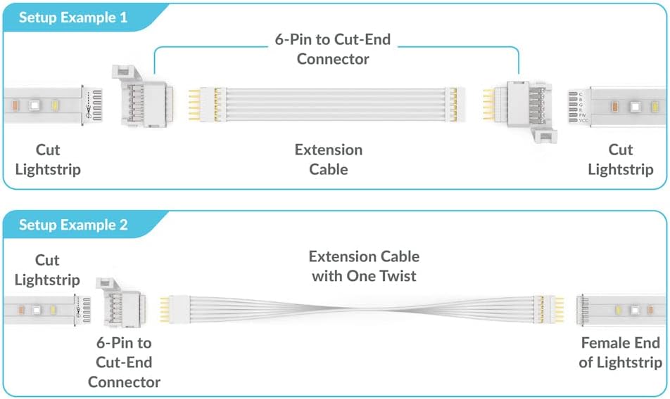 Litcessory 6-Pin to Cut-End Connector for Philips Hue Lightstrip Plus (4 Pack, White - Standard 6-PIN V3)