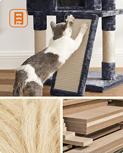 Image of Feandrea Cat Tree, 45.3-Inch Cat Tower, Plush Condo Scratching Post, Gray | 45.3-Inch Cat Tower, Plush Condo with Scratching Post, Ramp, Perch, Spacious Cave, Smoky Gray
