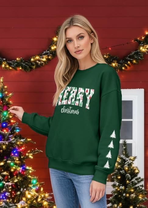 Christmas Sweaters for Women Merry Christmas Sweatshirt Crewneck Long Sleeve Xmas Tree Graphic Pullover Tops - Image 4