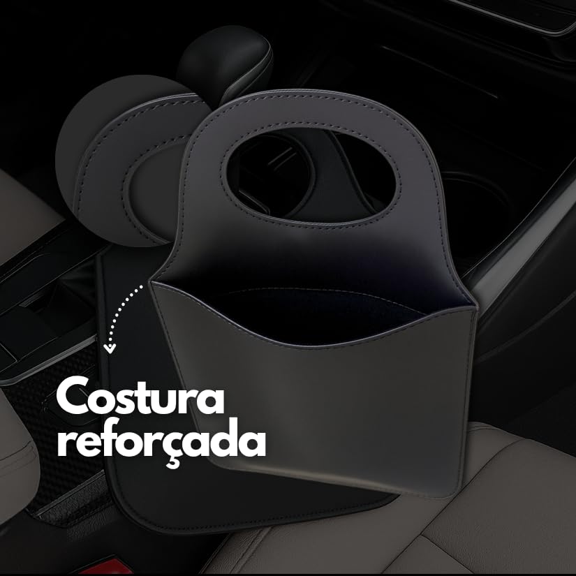 Lixeira Para Carro Couro Ecológico Porta Lixo Universal Premium Couse