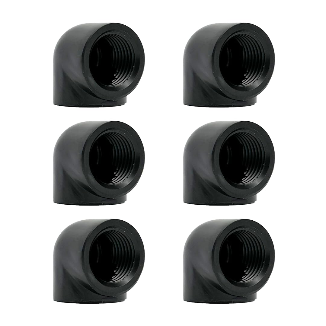 Dracaena.io 6 Pack G1/4" Female to Female 90 Angle Elbow Fittings, Brass Water Cooling Connector Adapter for PC Computer Liquid Cooling Loop, Durable Leak Proof Extender Fitting, Black Black (6pcs) Female to Female