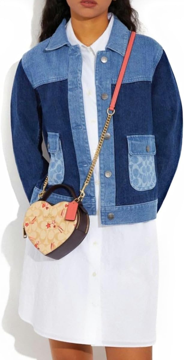 COACH WOMENS Heart Crossbody bag In Signature With Stars Print Light Khaki Pink Multi - Image 3