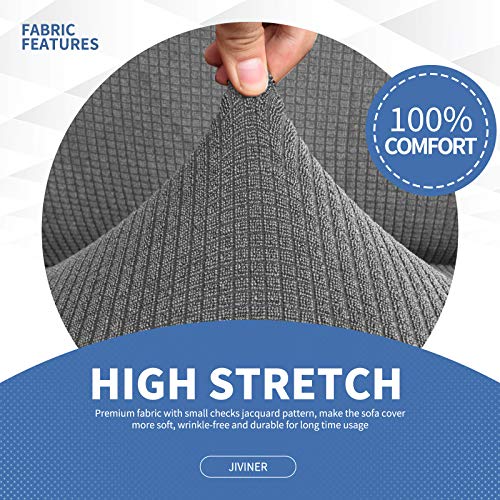 Jiviner High Stretch 1-Piece Jacquard Small Checks Couch Covers For 2 Cushion Couch Anti Slip Love Seat Sofa Covers Loveseat Slipcovers Protector For Kids Pets (Loveseat, Light Gray And Black) #TOP3