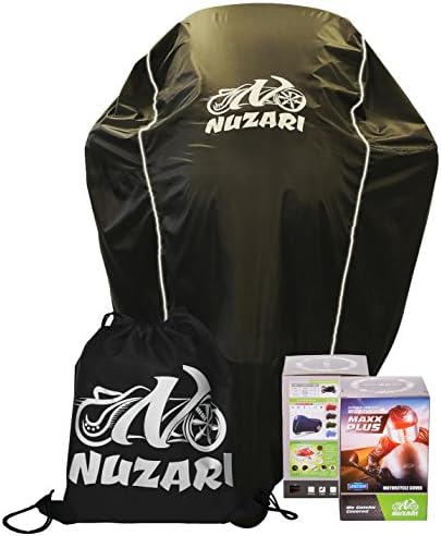 Nuzari Heavy Duty Motorcycle Cover Waterproof Outdoor - Powersports Vehicle Covers - Harley Davidson Accessories - Dirt Bike Accessories for Adult Bikes - Motorcycle Accessories - Med Blk Cover 