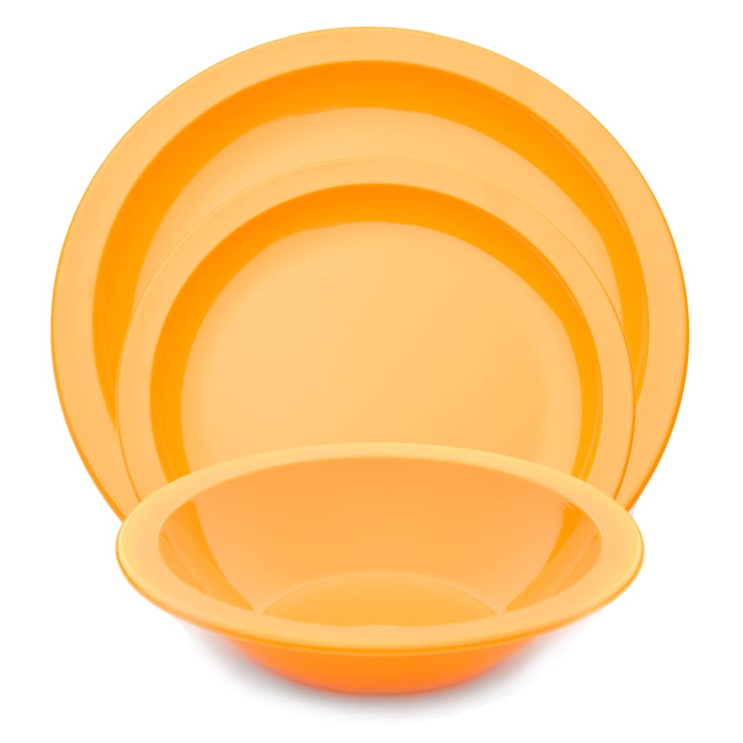 Harfield 3 Piece Tableware Set Dining Plates & Bowl Virtually Unbreakable Reusable Polycarbonate (Yellow)