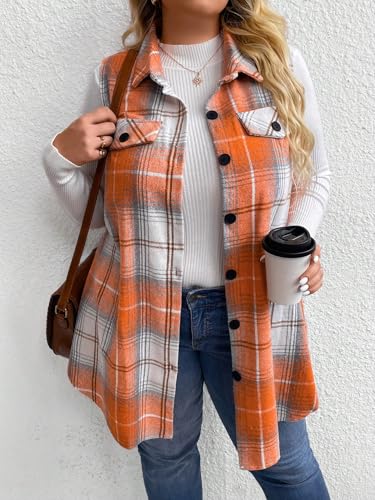 SweatyRocks Women's Plus Size Flannel Plaid Vest Lapel Neck Button Down Sleeveless Blazer Jacket3