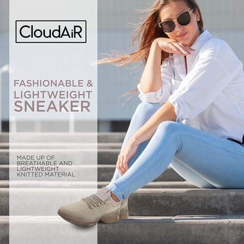 Image of CLOUDAIR Vesta Women's Sneakers: Casual Running, Walking Arch Support Shoes, Lightweight Slip-On Sock Design, Non-Slip Work Shoes for Women, Comfortable Air Cushioned Platform Sneakers
