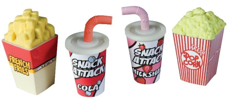ToyPlayaMovie Theater Theme Snack Attack Scented Pencil Sharpener Eraser, French Fries, Cola, Milkshake, Popcorns (4 pcs)