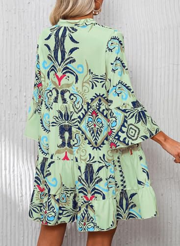 Image of Opemiby Summer Dresses for Women 2026 Flowy Ruffle 3 /4 Sleeve V Neck Tiered Casual Babydoll Boho Beach Mini Dress