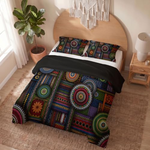 Housse de couette réversible patchwork africain et mandala microfibre