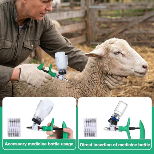 Image of 5ML Livestock Syringe Gun, Automatic Self Refill Injection Gun Continuous Adjustable Bottle Attachment Livestock Animal Syringe with 10 Needles, for Chicken, Duck, Pig, Sheep, Cow Poultry (green)