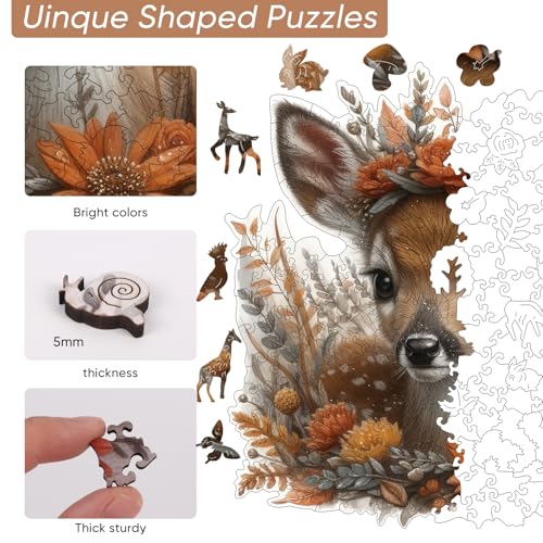 Rompecabezas de Madera Ruikiyart para Adultos, Venado de Otoño | Rompecabezas de Forma Única de Animal, Juego de 200 Piezas 5MM (11.1"x11.2") miniatura 2