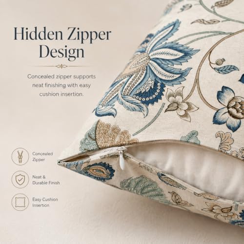 Image of Clasiko Cotton Cushion Covers 16x16 Inches Pack of 5 | Azure Fern