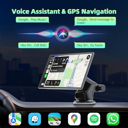 LAMTTO Portable Carplay Screen for Car,9-inch Wireless Carplay and Android Auto with 4K Dashcam,1080p Backup Camera,Car Audio Receivers with G-sensor,GPS Navigation,Mirror Link,Bluetooth,Voice Contiol