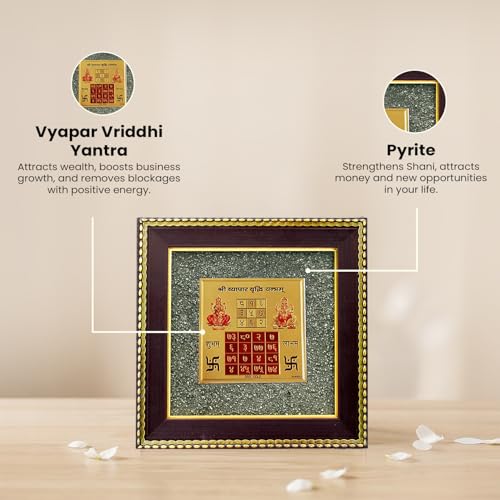 Image of Astrotalk Vyapar Vriddhi Yantra on Raw Pyrite Frame | Pyrite Attracts Money, Yantra Boosts Growth | Increases Sales, Profits & Removes Obstacles | Vastu Items for Home & Office | 19x19x1 cm | 1 Piece