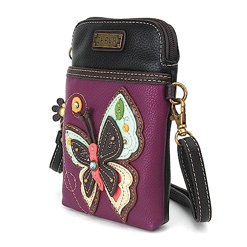 Image of CHALA Garden Animal Collection Cell Phone Crossbody Purse-Women PU Leather /Canvas Multicolor Handbag with Adjustable Strap