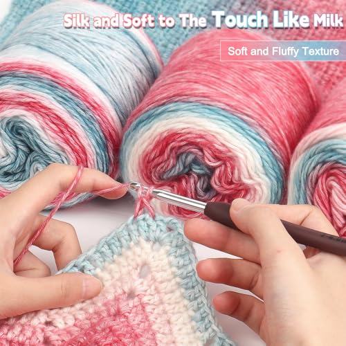 Image of Katech Ombre Yarn for Crocheting-Gradient Cake Yarn-4x100g 60% Cotton 30% Acrylic 11% Wool-Multicolor Soft Rainbow Cotton Crochet Yarn for Scarves, Shawls, Blankets and Garments(M)