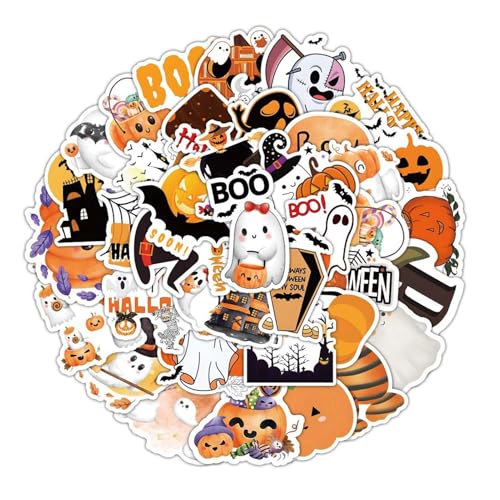 Pegatinas para tazas de Halloween, pegatinas para dulces de Halloween, calcomanías del castillo de terror de Halloween de 52 piezas, calcomanía impermeable del fantasma de Halloween en masa, pegatinas