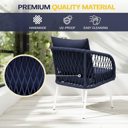 Image of DEVOKO Verde Outdoor 4-Seater Sofa Set with Glass Top Table & Water-Repellent Cushions, Durable Metal Frame, Handwoven Furniture Perfect for Garden, Patio, Pool Deck & Balcony(Navy Blue & Royal Blue)