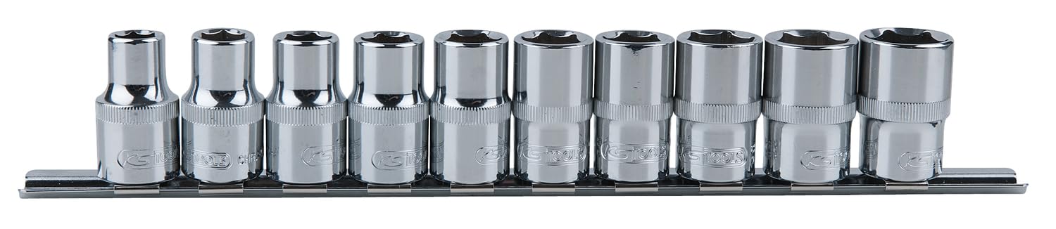 KS Tools 918.0650 1/2" Juego de llaves de vaso hexagonales CHROMEplus, 10 pzs,