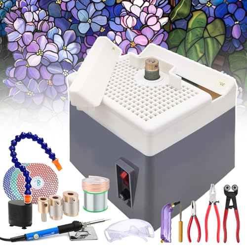DFEDHF Stained Glass Starter Kit for Glass Grinding Multi-Angles &Curves,with Grinder Machine/Glass Cutting Kit/Soldering Iron Set/Automatic Water Supply Set