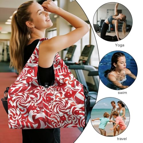 Christmas Candy Pattern Gym Bag that Holds Yoga Mat for Women Portable Duffel Bag with Pockets, Workout Handbag with Shoe Compartment, Fitness Workout Sports Bags2