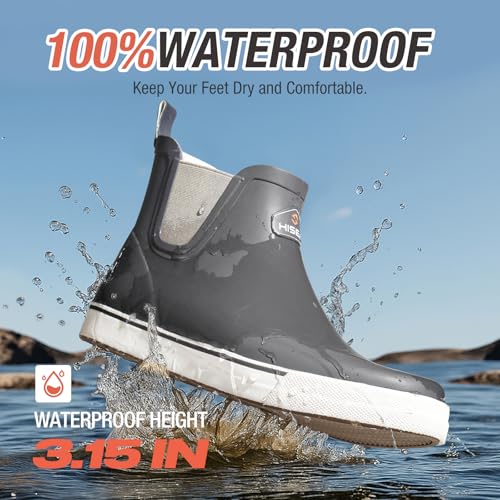 HISEA Men's Deck Boots Ankle Rain Boots Waterproof Rubber Saltwater Fishing Boot for Sailing3