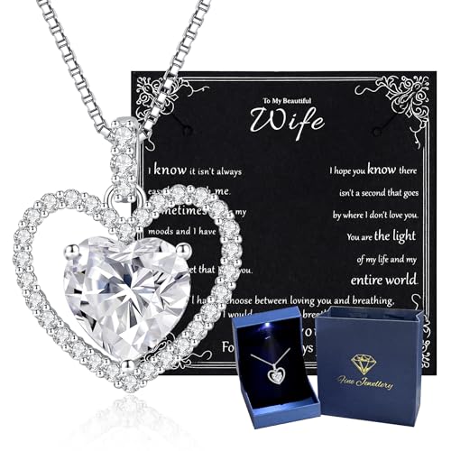 Image of 2CT Moissanite Heart Necklace for Women Wife in Gift Box,S925 Sterling Silver Jewelry for Women,Anniversary Birthday Present for Wife Her Girlfriend,18K Gold /White Gold Filled