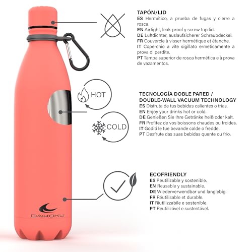 Daikoku - Edelstahl Wasserflasche | 100% Auslaufsicher | Hält 12 Stunden Heiß, 24 Stunden Kalt | BPA-Frei und Gesund | Modische Farbe… – Ansicht 2