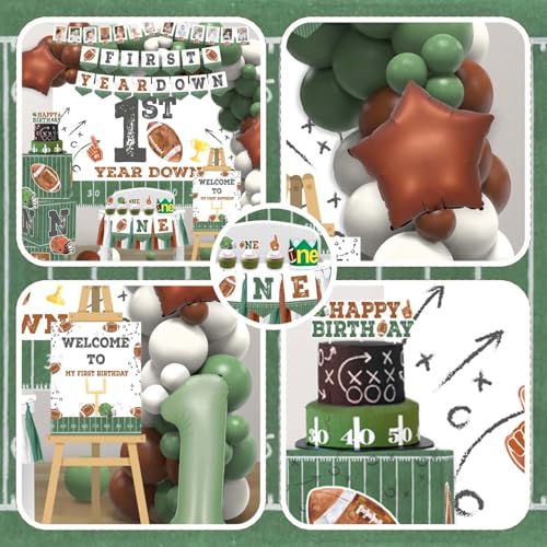 First Year Down Birthday Party Decorations, Football Birthday Party Decorations Includes First Year Down Banner Backdrop Boxes Cake Topper Football Balloons Football Party Supplies