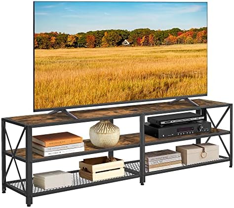 VASAGLE TV Stand, TV Console for TVs Up to 70 Inches, TV Table, 63 Inches Width, TV Cabinet with Storage Shelves, Steel Frame, for Living Room, Bedroom, Rustic Brown and Black ULTV095B01