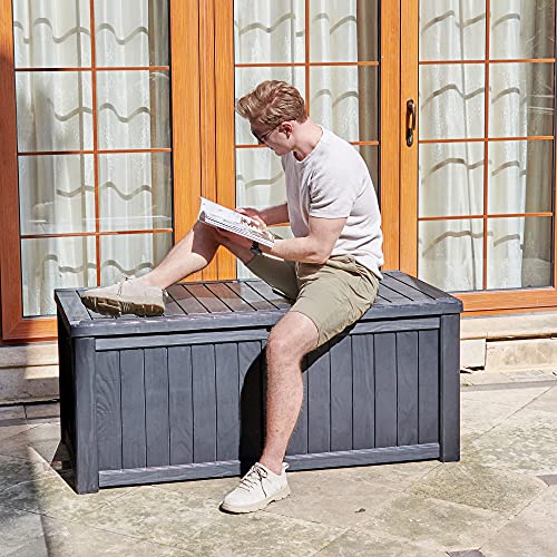 Yitahome 120 Gallon Resin Deck Box Outdoor Storage Boxes & Outdoor Coffee Extra Storage 11.5 Gallon Patio Side Table, 13.4" L X 15.3" W X 16.5" H, Black #TOP2