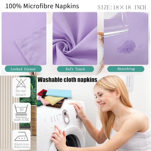 KOFFOTA Purple Cloth Napkins Set of 8, 18x18 inch,Spring Decorations for Table,Made of 100% Microfibre,Washable Cloth Napkins,Good for Restaurant, Everyday use, Parties. (Lilac)