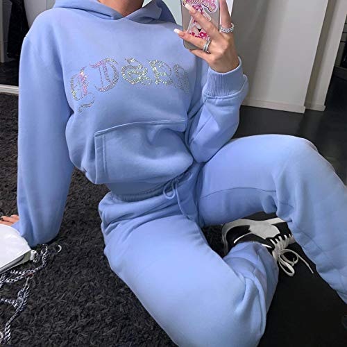Forwelly Two Piece Outfits For Women Winter Casual Tracksuit Crop Hoodies And Sweatpant Set Sport Sweatsuit Loungewear #TOP2