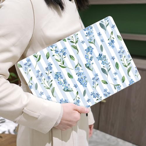 Image of MEEgoodo Case for M5 MacBook Pro 16 inch Case 2026 2024 2023 2021 with M5 M4 M3 M2 M1 Pro /Max Chip, Fit Model A3429 /A3428 /A3403 /A3186 /A2991 /A2780 /A2485, Blue Watercolor Flowers&Stripes