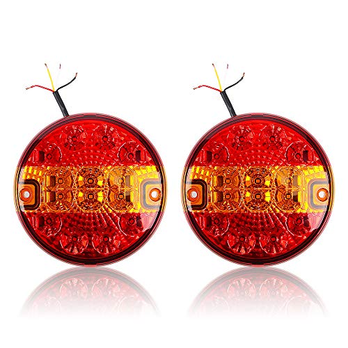Hawkeye 2 PCS LED luce Rimorchio Fari Posteriori Amburgo Rotonda Luci Fanali Posteriori per Camion Furgone Trattore (rosso & ambra, il giro)