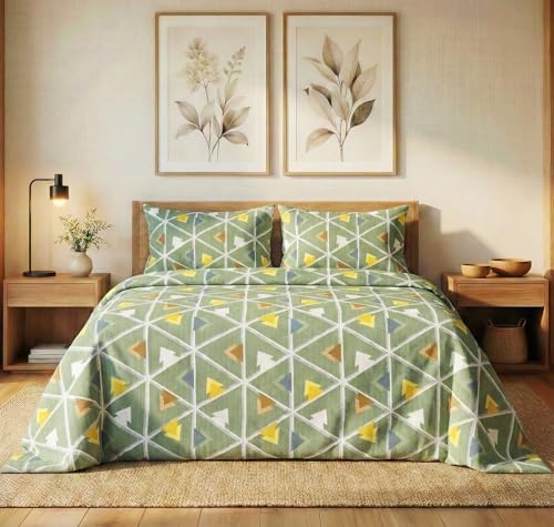 Image of VAS COLLECTIONS 300 TC Cloud Cotton Bedsheet Set Super King Size 108x108 Inch (275x275 cm) | Soft Breathable Double Bed Sheet with 2 Pillow Covers | Luxury Hotel Quality Bed Linen (Earthy Triangle)