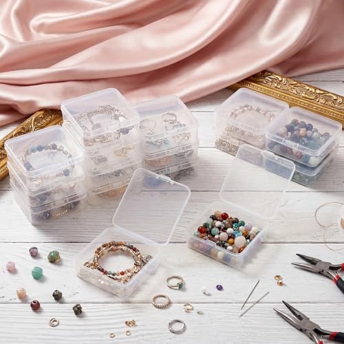 Image of SATINIOR 300 Packs Clear Small Plastic Containers 2.9 X 2.9 X 1 Inches Transparent Storage Box with Hinged Lid in Bulk for Jewelry Hardware Crafts Small Items