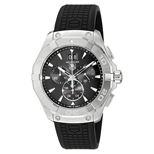 TAG Heuer Herr 43 mm svart gummiband stålboett schweizisk kvarts kronograf klocka CAY1110.FT6041