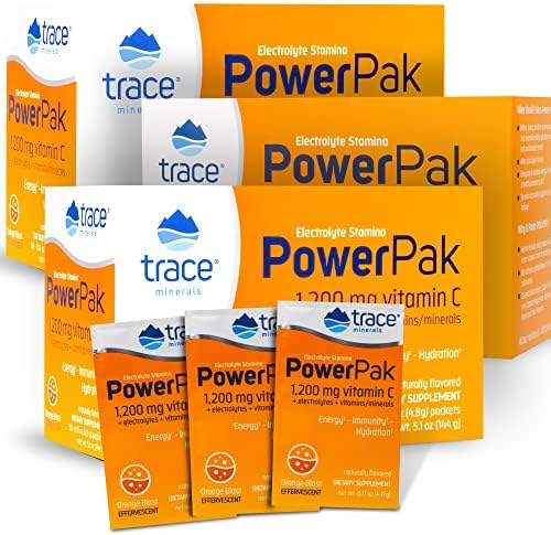 Trace Minerals | Power Pak Electrolyte Powder Packets | 1200 mg Vitamin C, Zinc, Magnesium | Boost Hydration, Immunity, Energy, Muscle Stamina | Orange Blast | 90 Packets