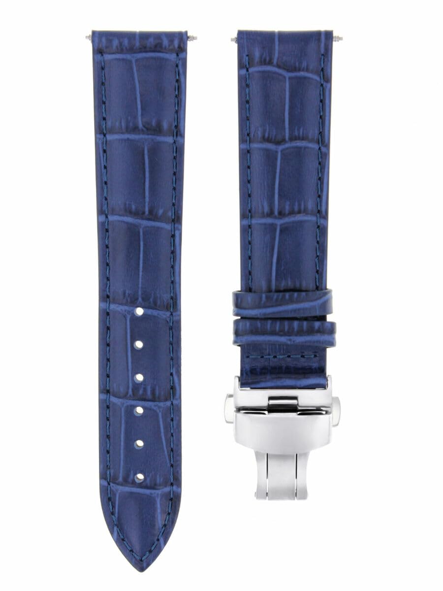 Ewatchparts 21mm Leather Strap Watch Band Butterfly Deployment Clasp Compatible With Longines Watch Blue