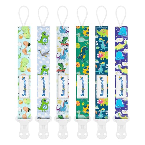 Image of Smlpuame Baby Pacifier Clip for Boys Girl,6 Pack Stylish Binky Clips Strap,Paci Holder with Clips Universal Lightweight Fits Most Pacifiers Teeher Toy Teething Ring Soothie,Baby Gifts(Dinosaur-2)