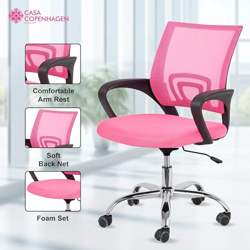 Image of Casa Copenhagen, Ergonomic Desk Chair Mesh Computer Chair with Lumbar Support Armrest Executive Rolling Swivel Adjustable Mid Back Chair -Rose Pink & Granite Black Handle