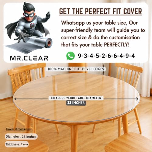Image of MR.CLEAR Max Shield | India's 1st & Only Antibacterial Table Cover | (23 Inches Round, 2mm) | 4 & 6 Seater Waterproof PVC Cloth | Office & Home Dining Tables Top Thick & Water Proof Clear Protector