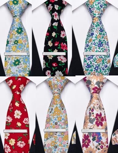 Image of Barry.Wang Mens 6 PCS Ties Silk Striped Paisley Check Floral Necktie Silky Woven Wedding Business Party Ties 3.34 inch